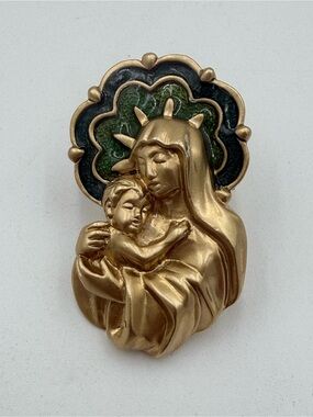 Madonna and Child Vintage Religious Brooch Pin Signed